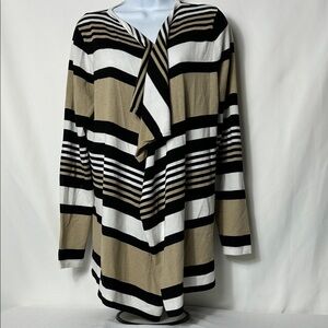 New  Adrienne Vittadini Women’s Size Large Black White Tan Stripe Open Front Top